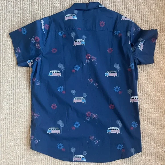 Travis Mathew Men's What Goes Up Button Up Blue American Flag Fireworks Size XL - Picture 4 of 12